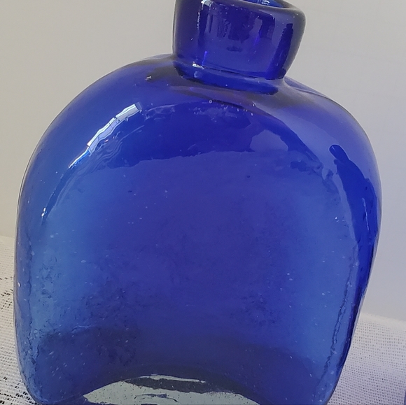 Cobalt Blue Glass Bottle Hand Blown Bud Vase Clear Bottom Mexico Set Pontil 5" - Picture 2 of 10